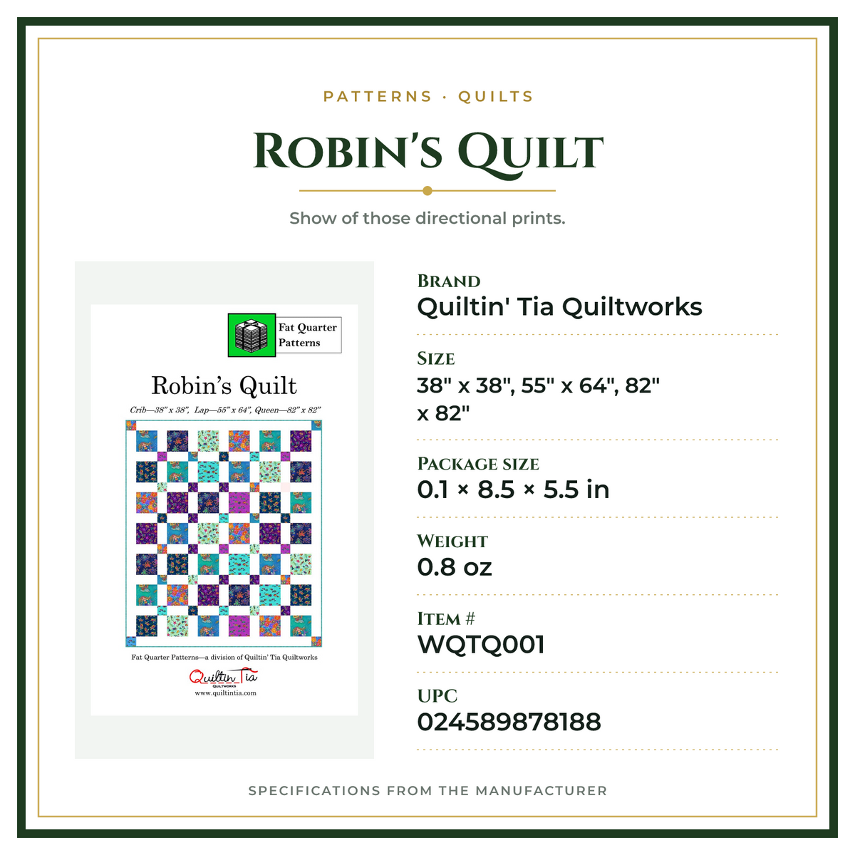 Product Specifications – Robin's Quilt