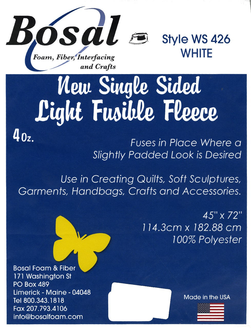 Single Sided Light Fusible Fleece 45in x 72in