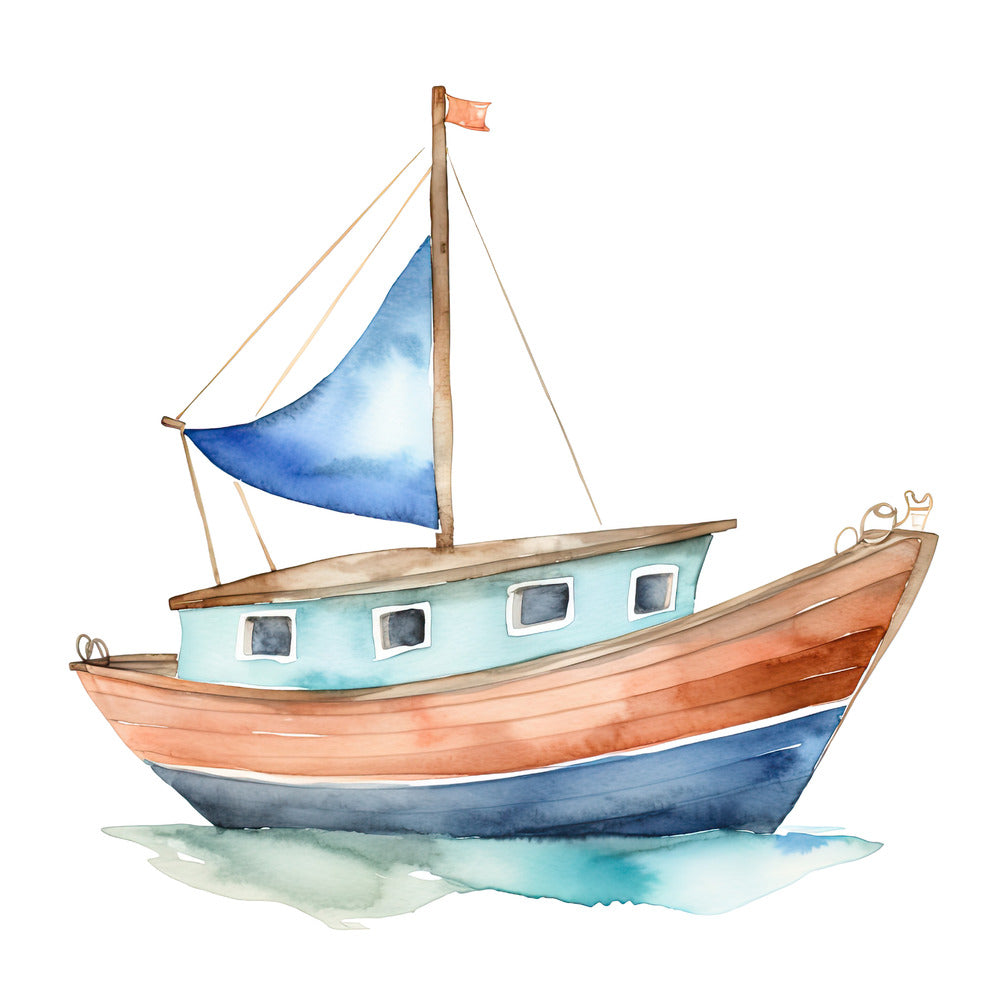 Watercolor Boat Fabric Panel