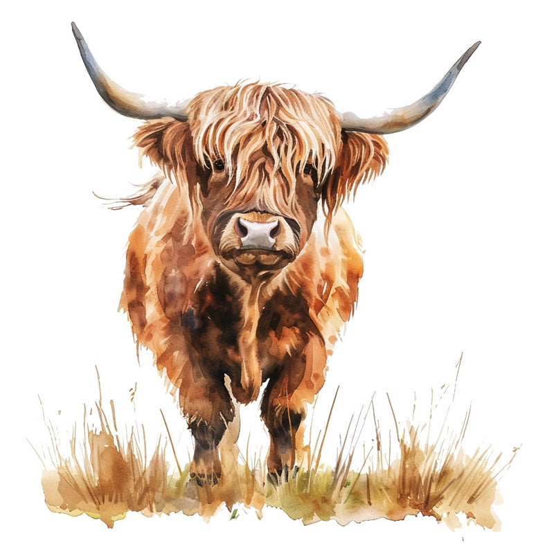 Watercolor Highland Cow Fabric Panel 15