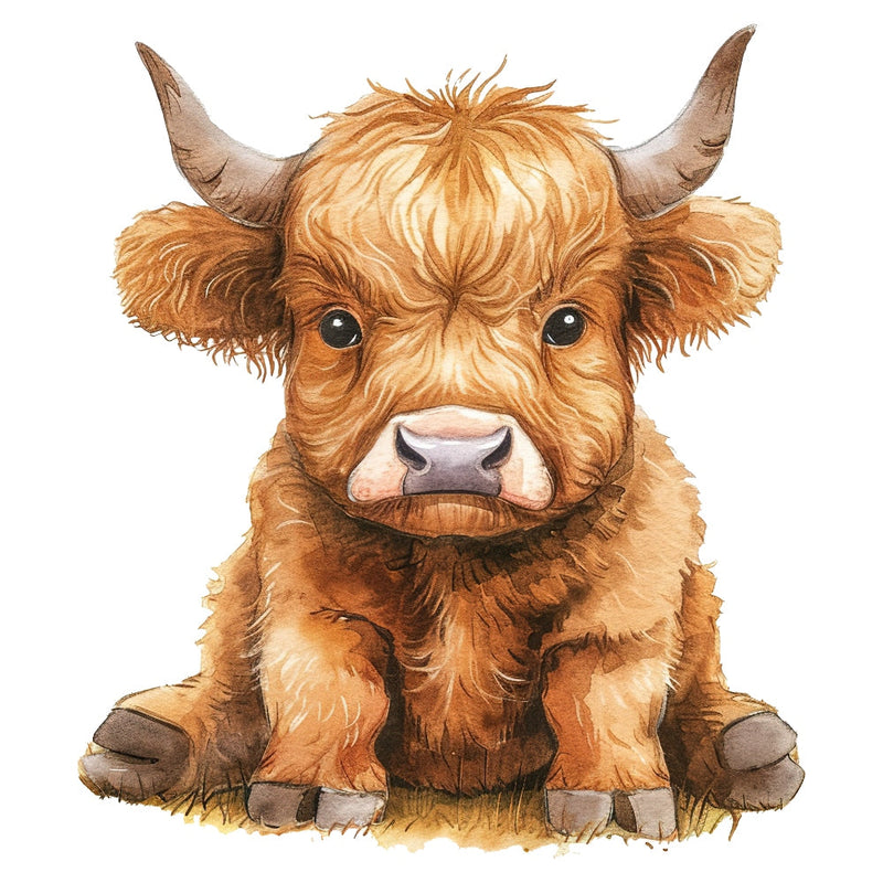 Watercolor Highland Cow Fabric Panel 2