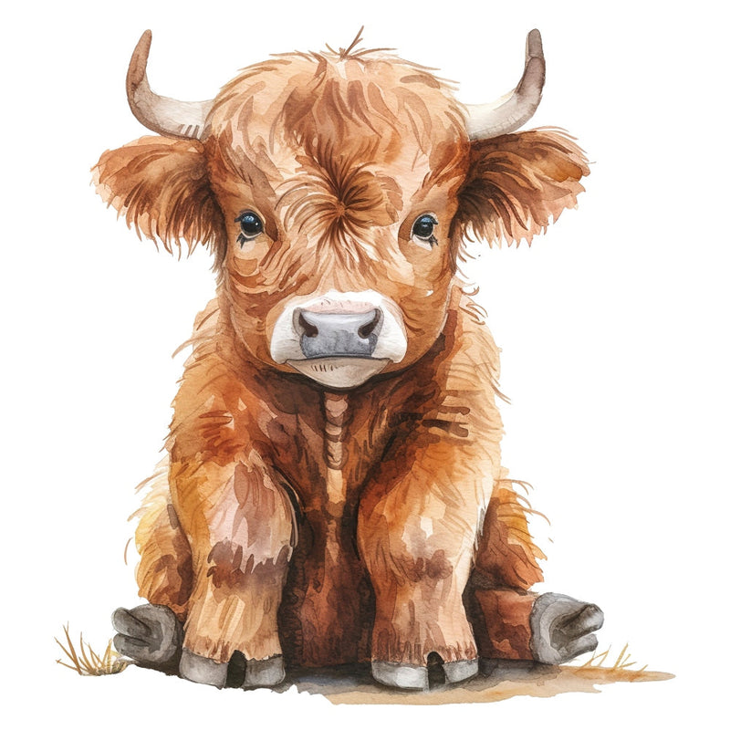 Watercolor Highland Cow Fabric Panel 6