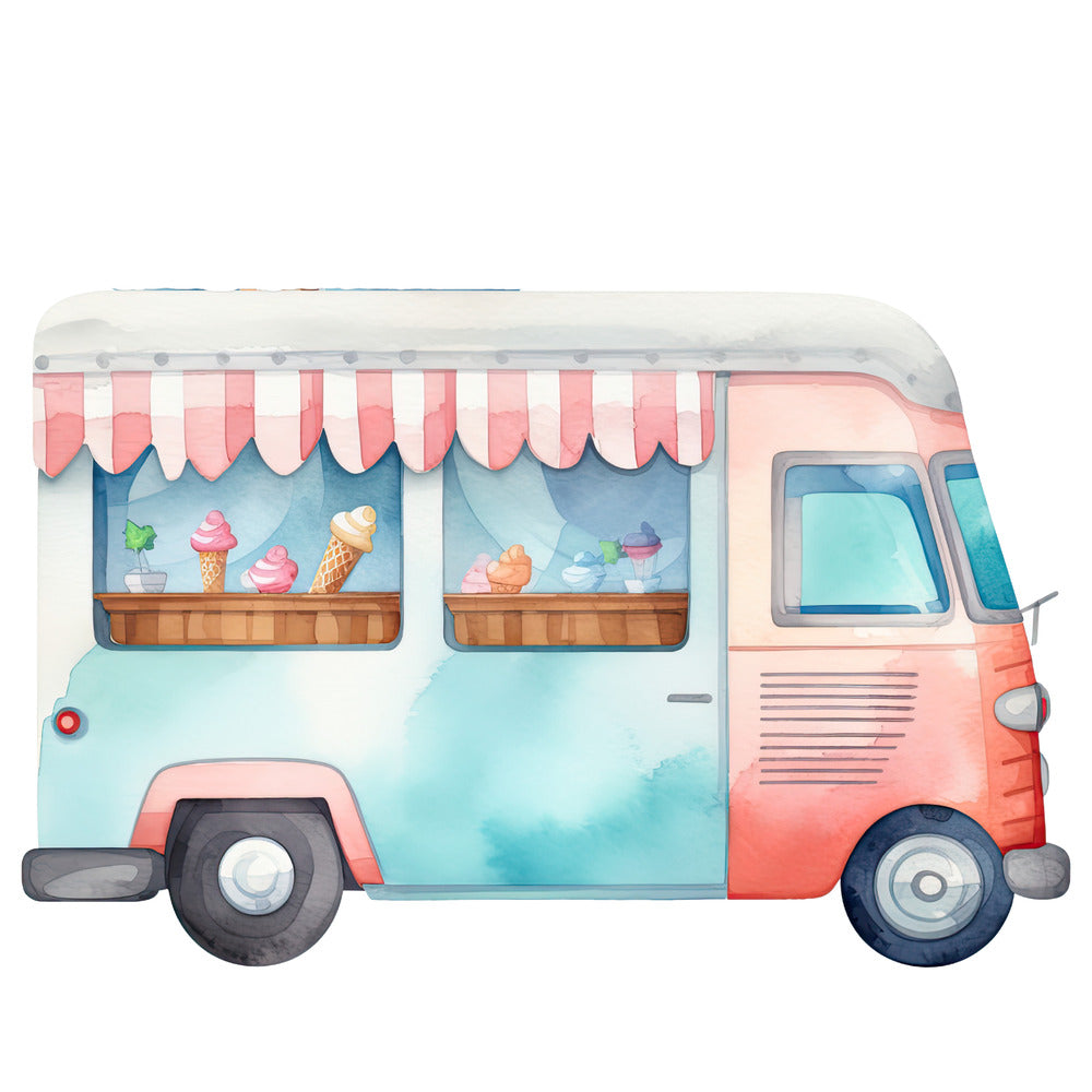 Watercolor Ice Cream Truck Fabric Panel