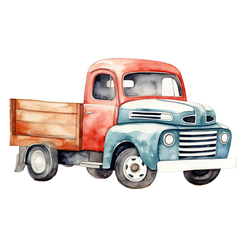 Watercolor Pickup Truck Fabric Panel