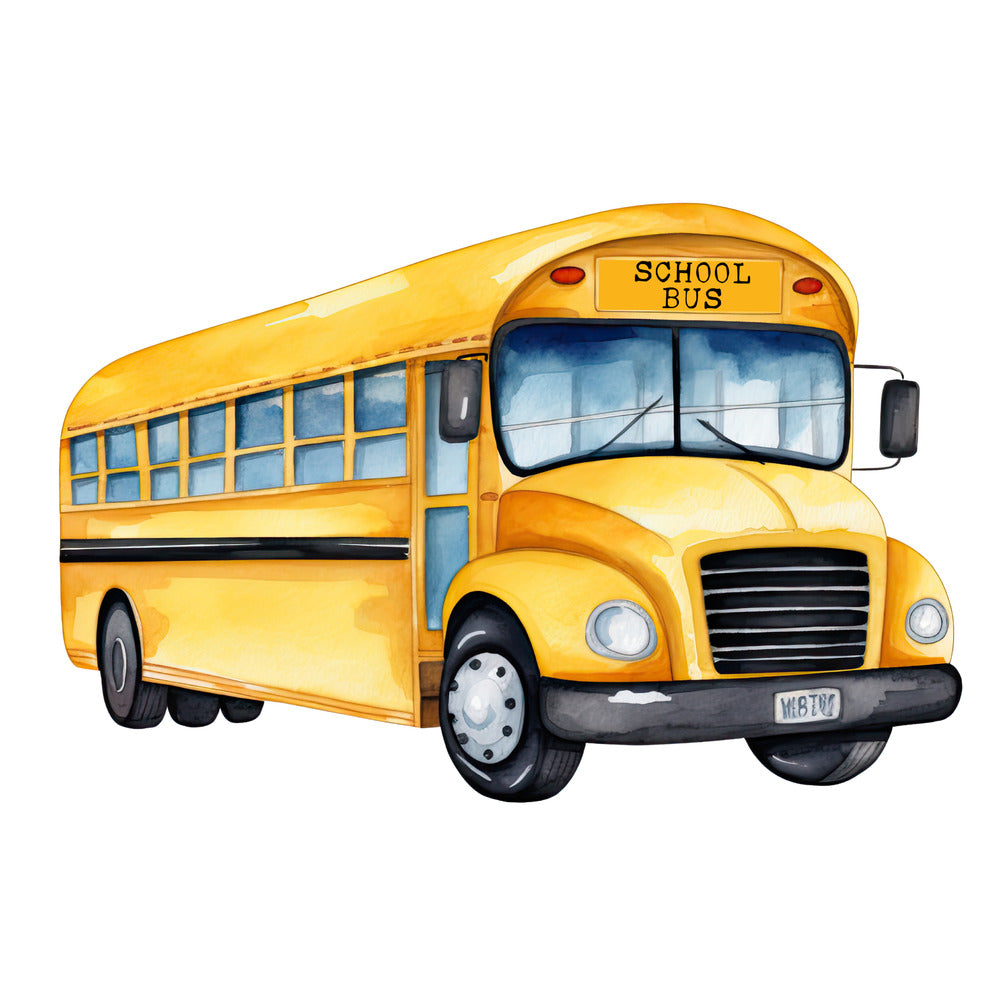 Watercolor School Bus Fabric Panel