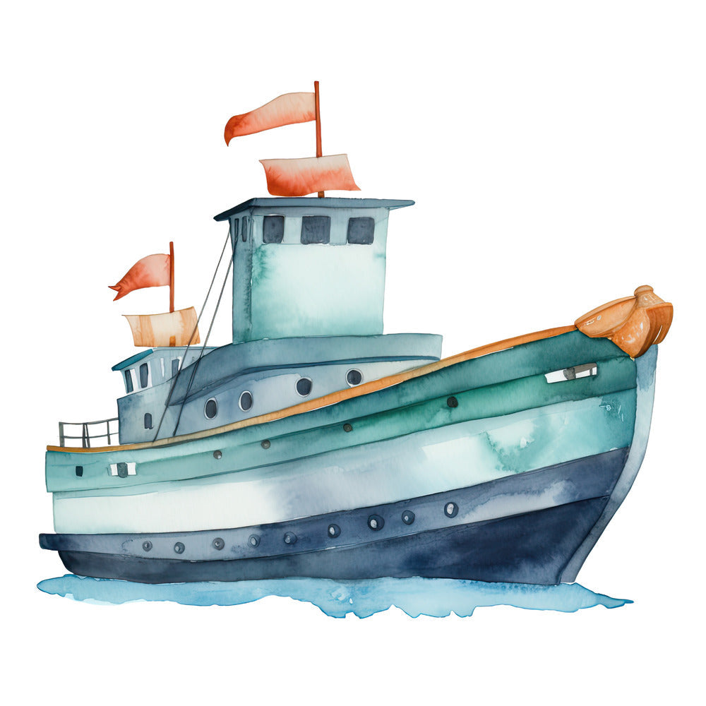 Watercolor Ship Fabric Panel