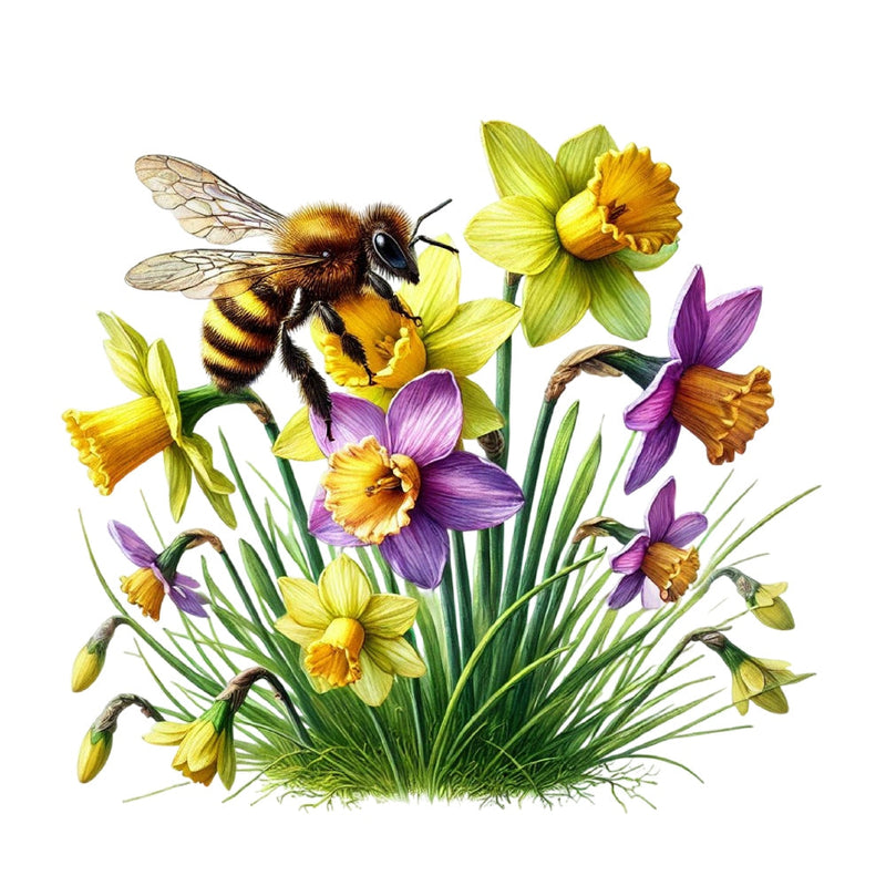 Watercolor Spring Bees Fabric Panel 1