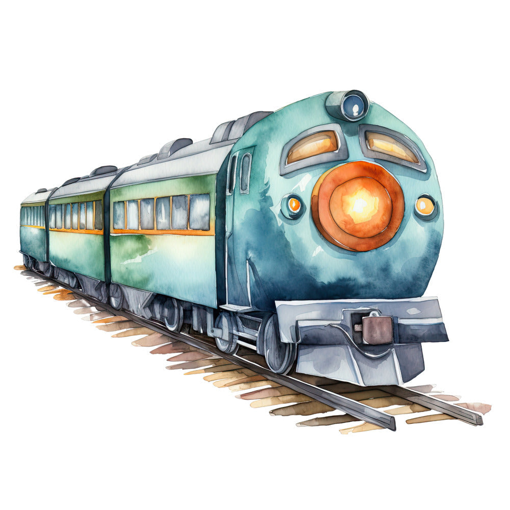 Watercolor Train Fabric Panel