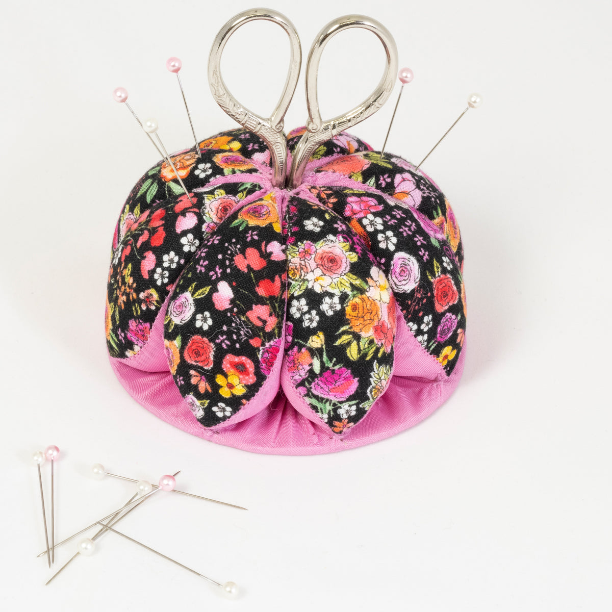 Pin Cushion Dome Black Pink Floral