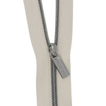Beige #3 Nylon Gunmetal Coil Zippers: 3 Yards with 9 Pulls