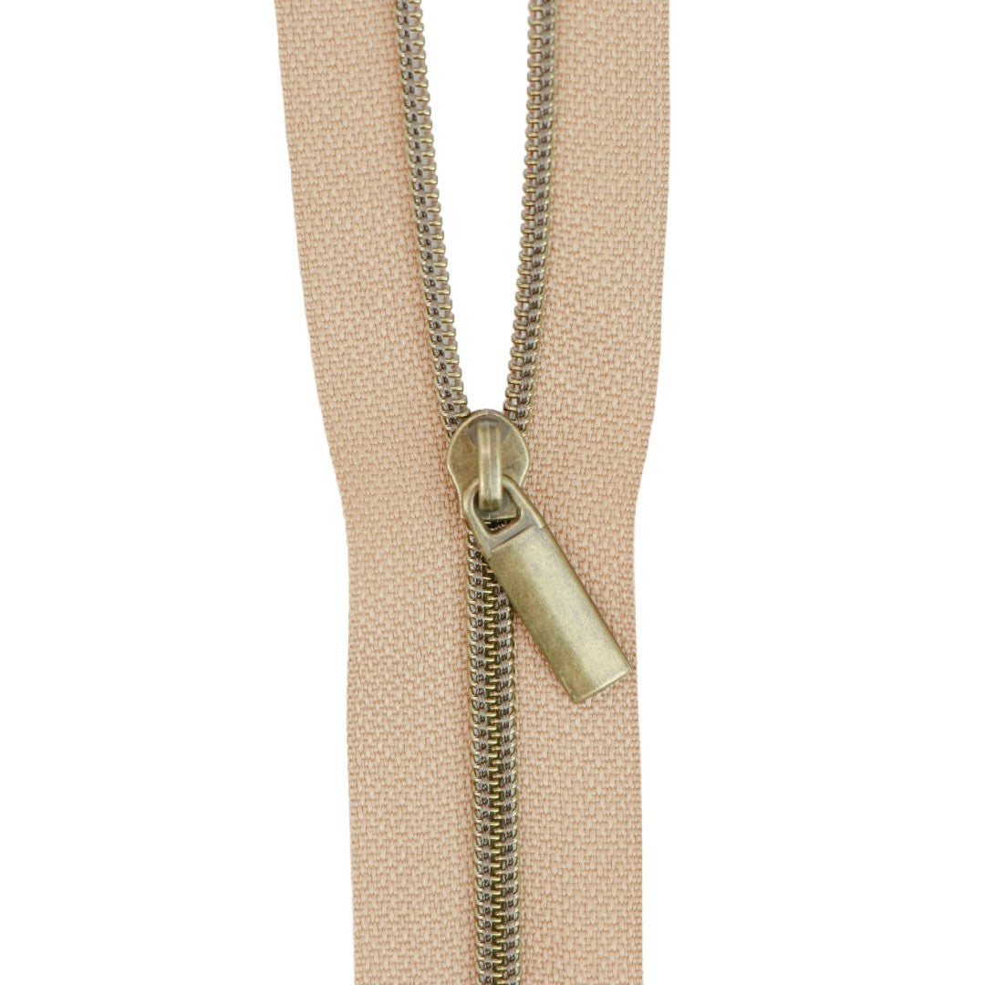Natural #3 Nylon Antique Coil Zippers: 3 Yards with 9 Pulls