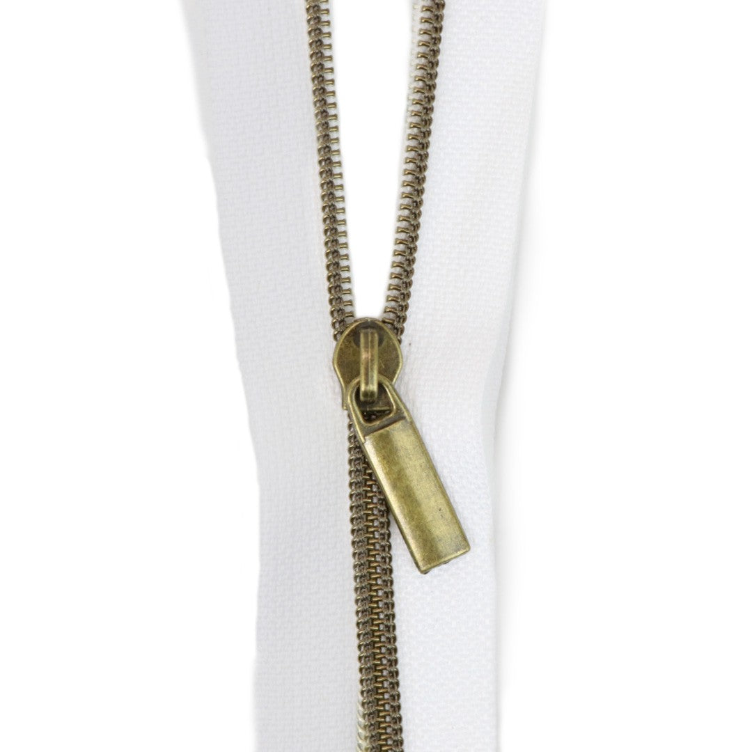 White #3 Nylon Antique Coil Zippers: 3 Yards with 9 Pulls