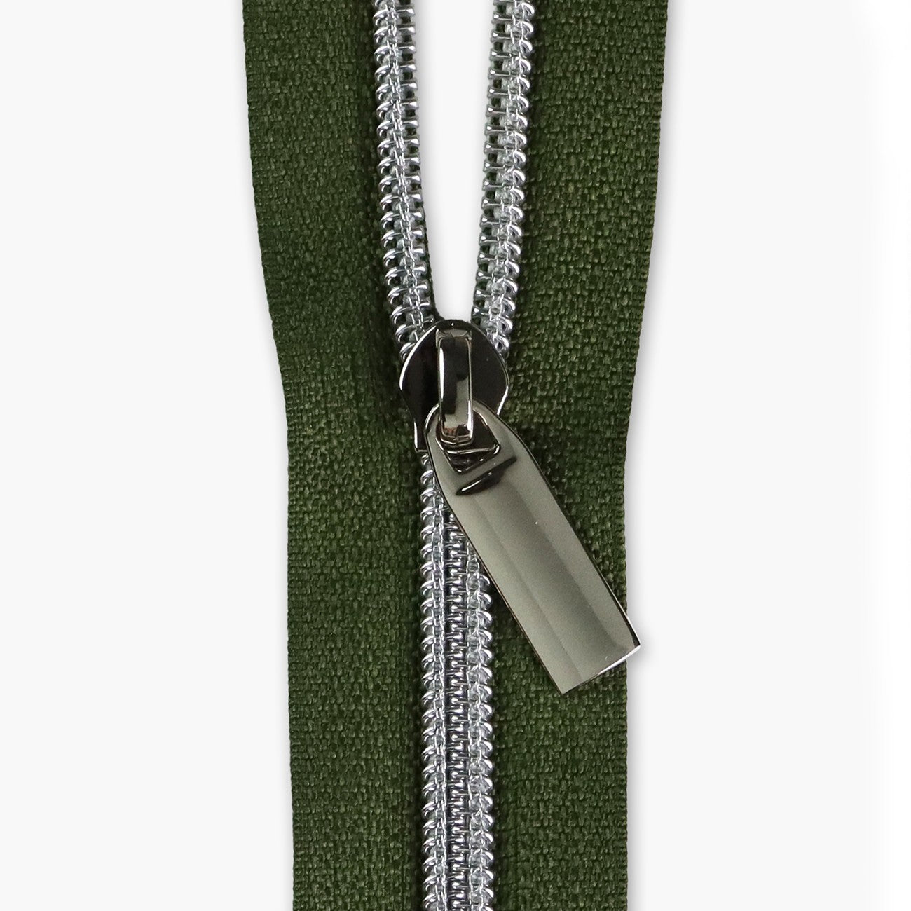 Fern #5 Nylon Nickel Coil Zippers: 3 Yards With 9 Pulls