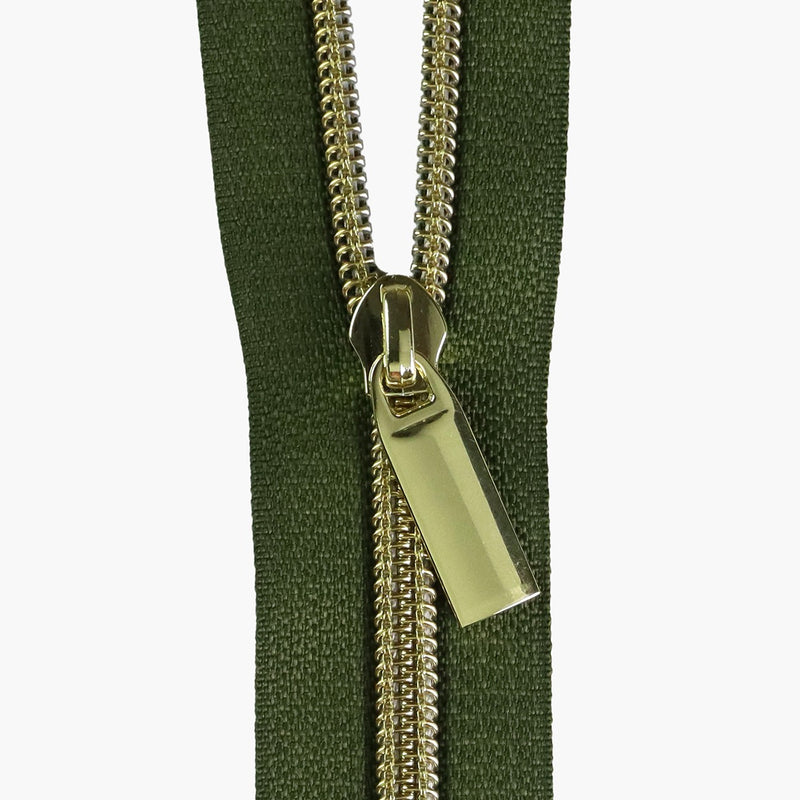 Fern #5 Nylon Gold Coil Zippers: 3 Yards With 9 Pulls