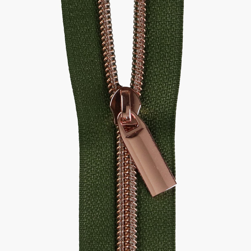 Fern #5 Nylon Rose Gold Coil Zippers: 3 Yards With 9 Pulls