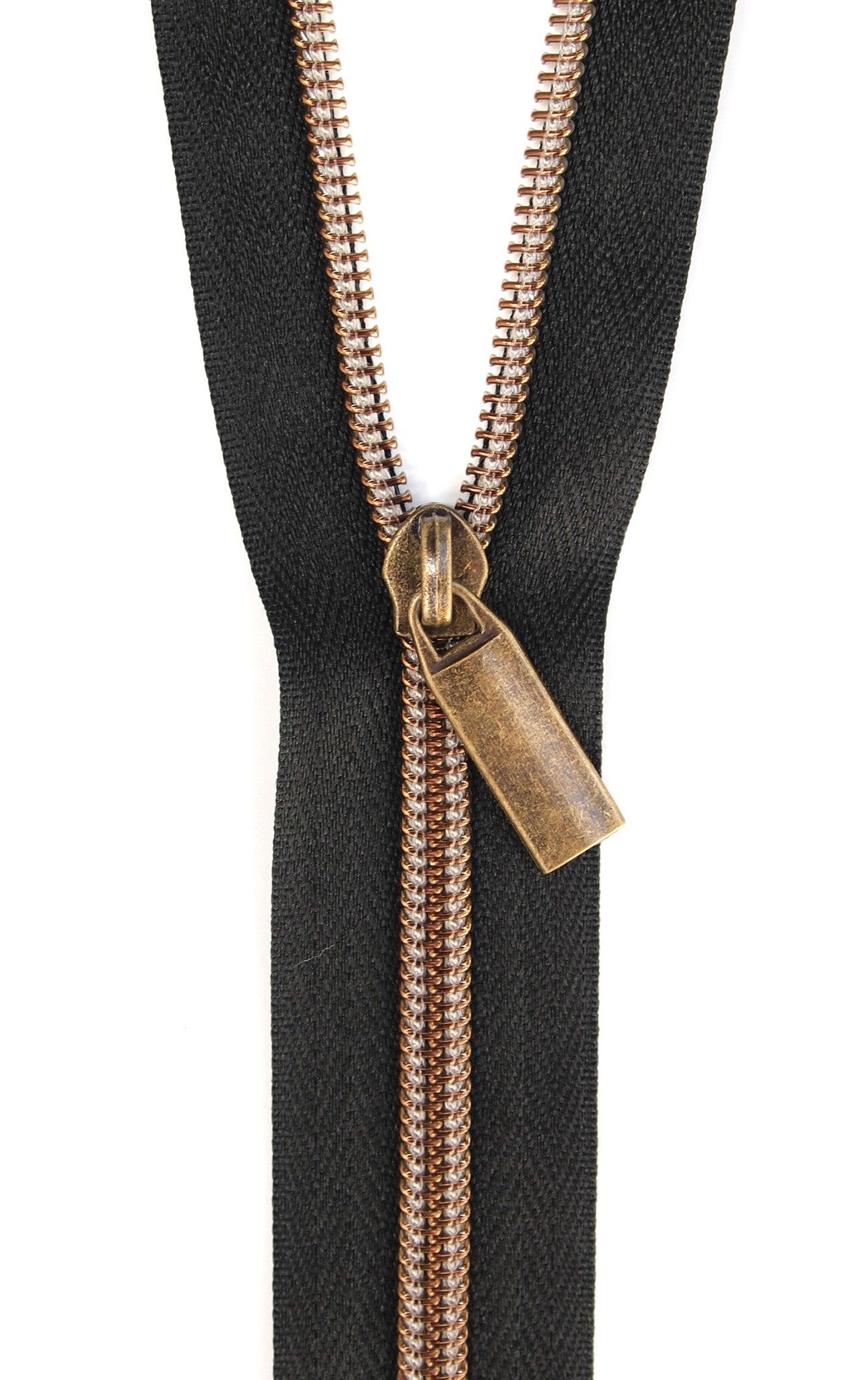 Black #5 Nylon Antique Coil Zippers: 3 Yards with 9 Pulls