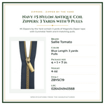 Product Specifications – Navy #5 Nylon Antique Coil Zippers: 3 Yards with 9 Pulls