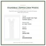 Product Specifications – Handbag Zipper 24in White
