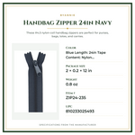 Product Specifications – Handbag Zipper 24in Navy