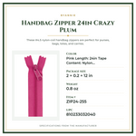 Product Specifications – Handbag Zipper 24in Crazy Plum