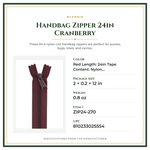Product Specifications – Handbag Zipper 24in Cranberry