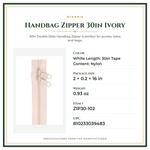Product Specifications – Handbag Zipper 30in Ivory