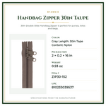 Product Specifications – Handbag Zipper 30in Taupe