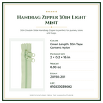 Product Specifications – Handbag Zipper 30in Light Mint
