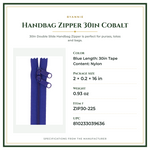 Product Specifications – Handbag Zipper 30in Cobalt