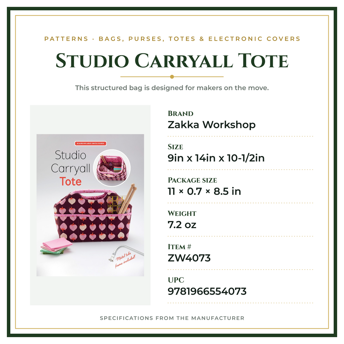 Product Specifications – Studio Carryall Tote