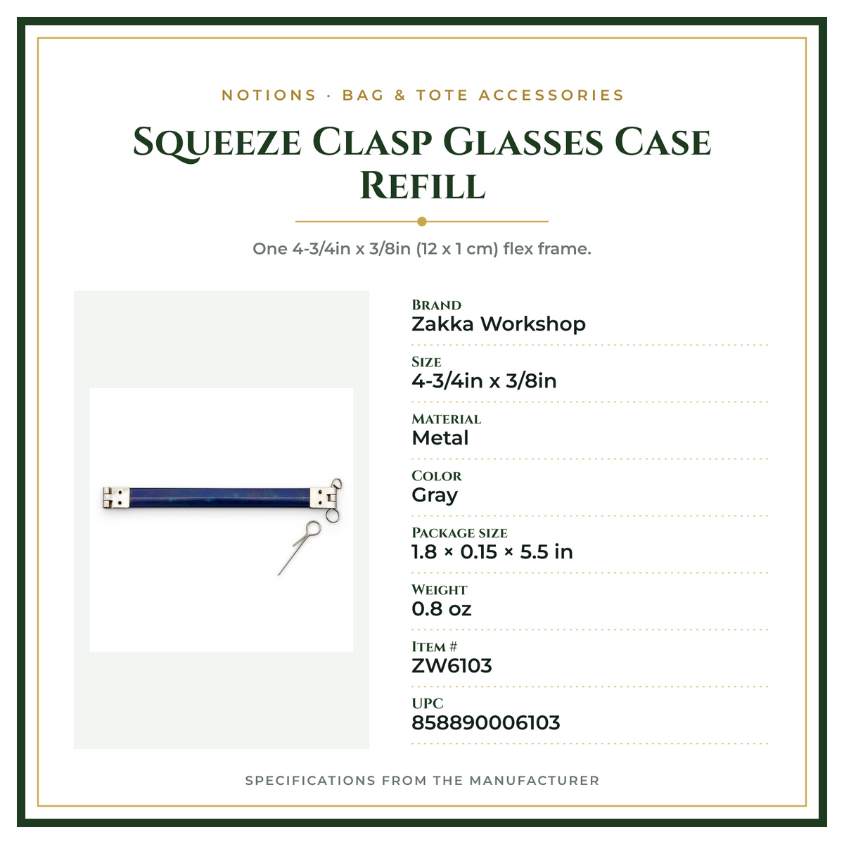 Product Specifications – Squeeze Clasp Glasses Case Refill