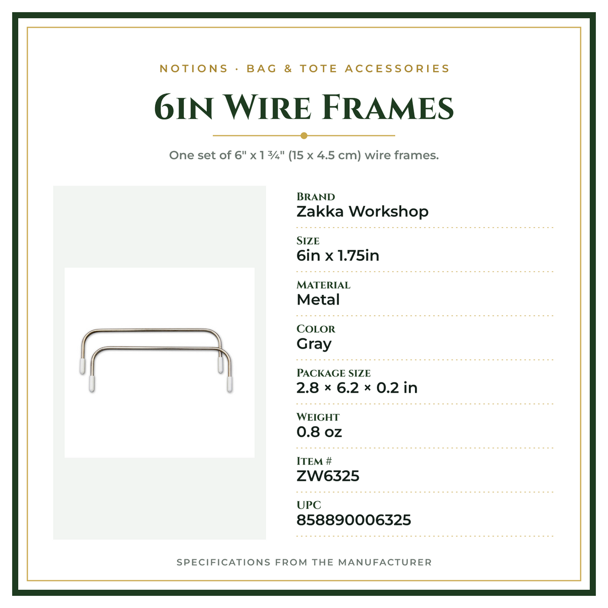 Product Specifications – 6in Wire Frames