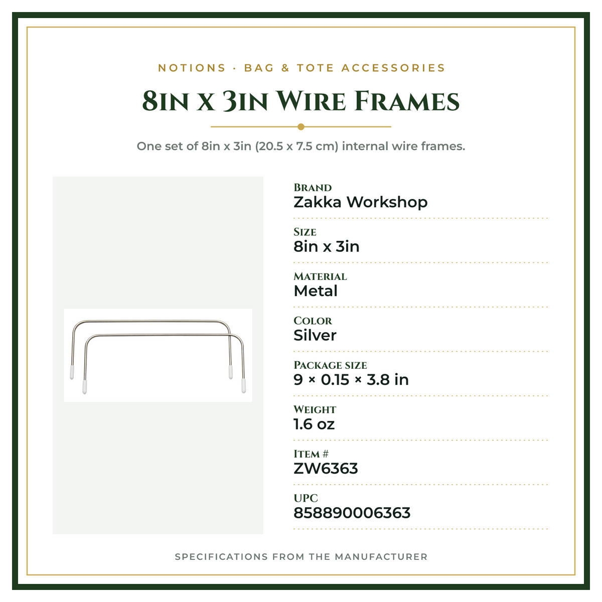 Product Specifications – 8in x 3in Wire Frames