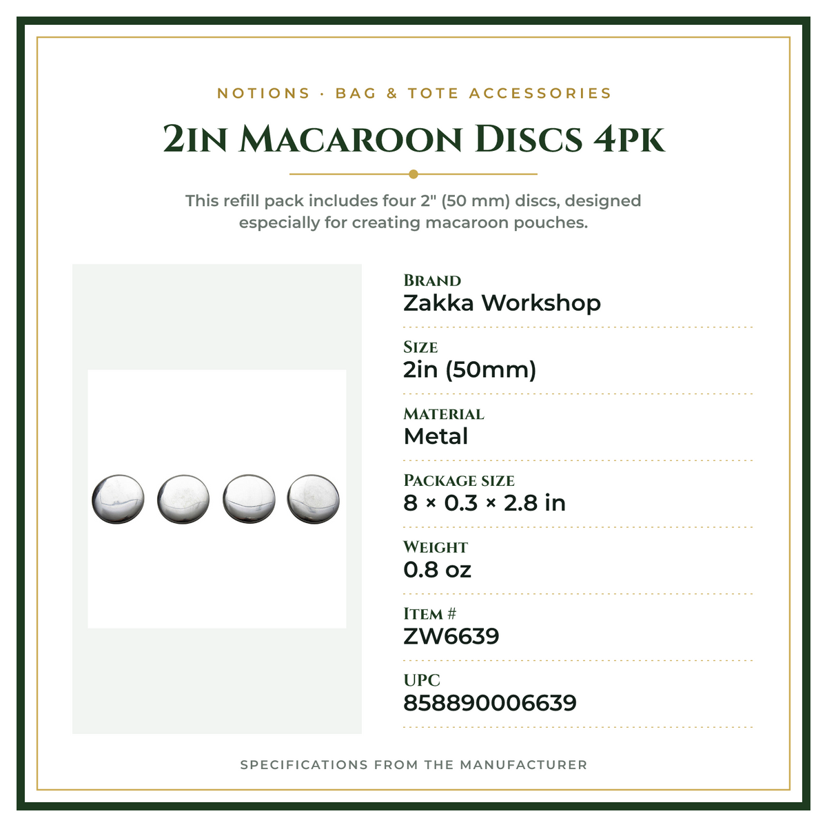 Product Specifications – 2in Macaroon Discs 4pk