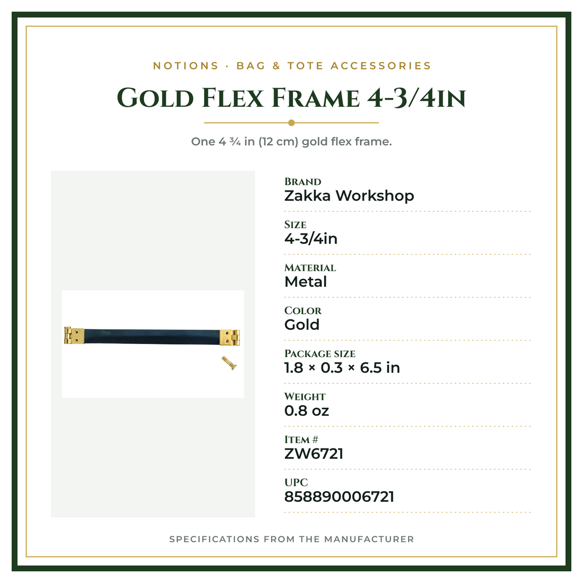 Product Specifications – Gold Flex Frame 4-3/4in