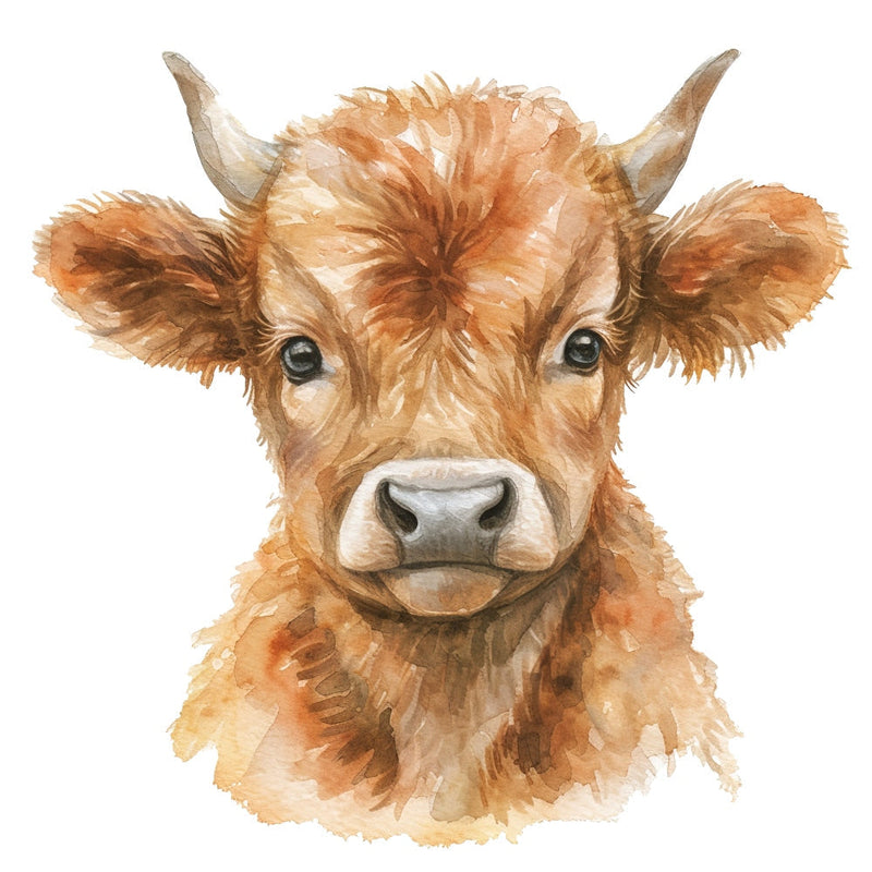 Watercolor Highland Cow Fabric Panel 12