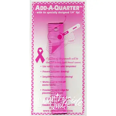 Add A-Quarter Ruler 1in x 6in Pink For Breast Cancer Awareness