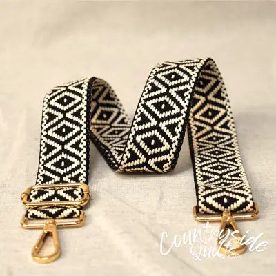 Adjustable Shoulder Strap Black Ivory Geometric