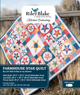 Americana Farmhouse Star Quilt Machine Embroidery USB
