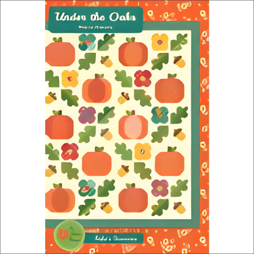 Decorative Anka’s Treasures Oaks Pattern with orange pumpkins, oak leaves, and flowers