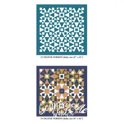 Geometric quilt patterns in triangles and squares from Art East Quilting’s Propeller Quilt Pattern