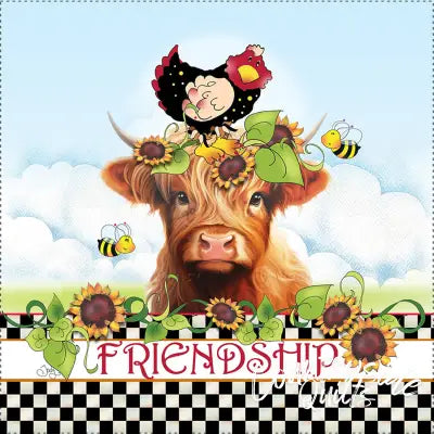 Art Panel 6in Highland Cow Friendship