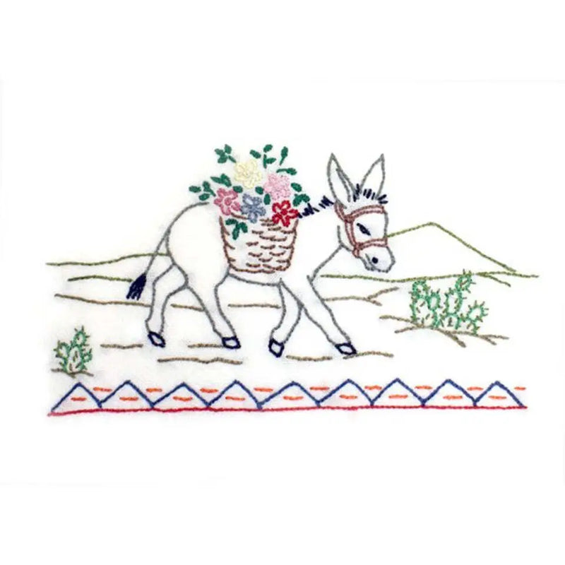 Donkey with flower basket in Aunt Martha’s 3853 Southwest for quilting projects