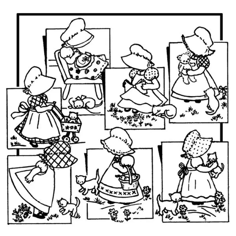 Collection of Sunbonnet Sue quilt designs from Aunt Martha’s Bonnie Bonnet pattern