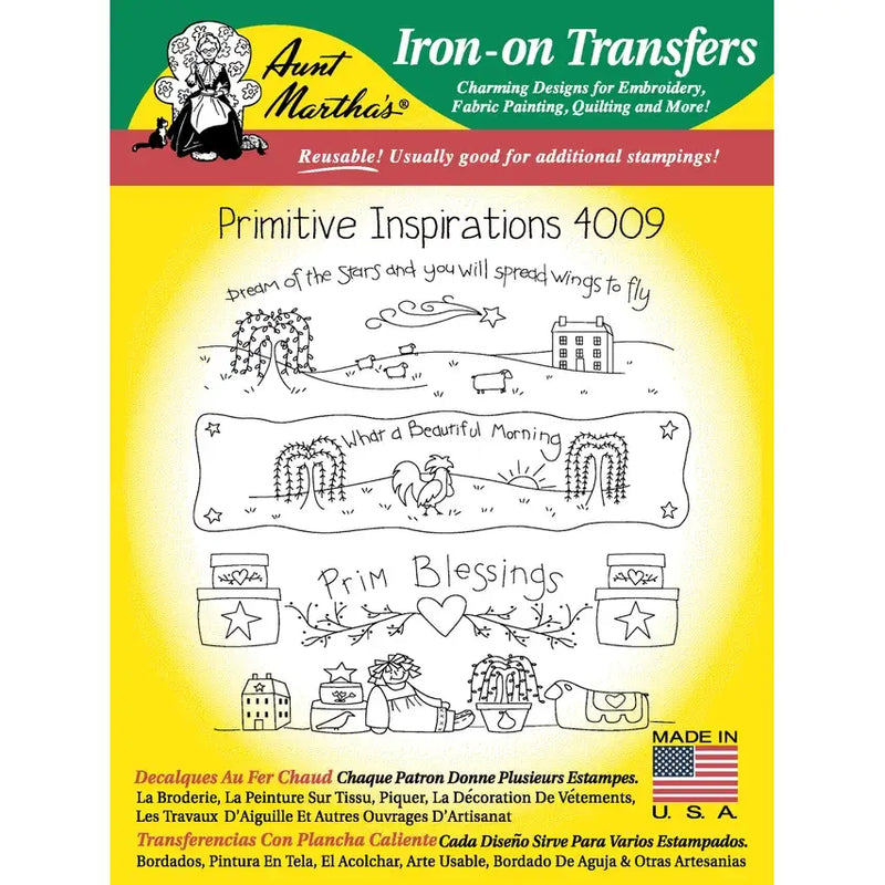 Aunt Marthas Primitive Inspirations iron-on transfer sheet for craft projects