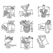 Simple line drawings of cocktails for Aunt Martha’s #4012 Happy Hour collection