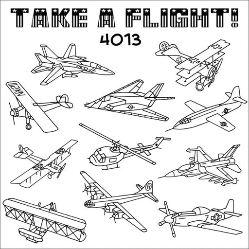 Hand-drawn aircraft sketches in Aunt Martha’s #4013 Take A Flight for quilting projects