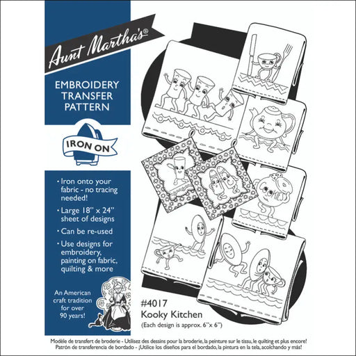 Aunt Martha’s kooky kitchen embroidery transfer pattern with whimsical designs