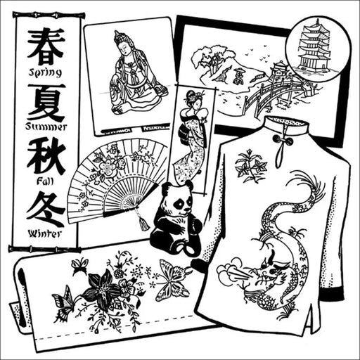 Traditional Japanese art elements showcasing Aunt Martha’s Oriental Designs collection