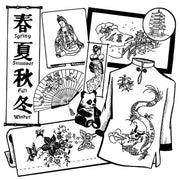 Traditional Japanese art elements showcasing Aunt Martha’s Oriental Designs collection